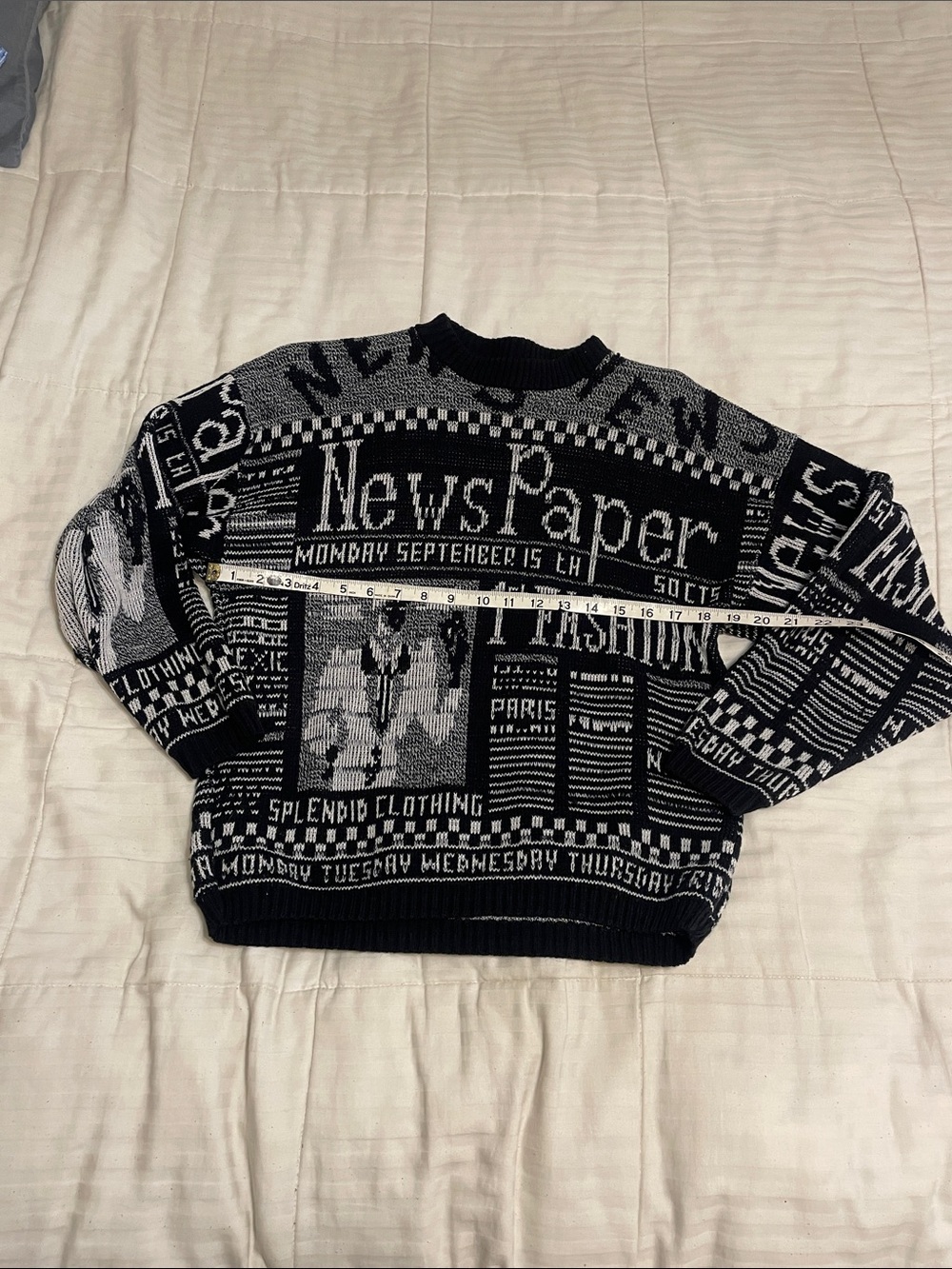 Women's Black & White Graphic 'Newspaper' Crewneck Sweater - Picture 2 of 7